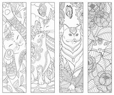 three bookmarks with cats and flowers on them