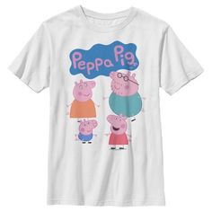 Join Peppa and her family and friends for adventures, friendships, learning, and more, with fun new officially licensed apparel for the whole family from the long-running British animated children's series Peppa Pig! This cute Peppa Pig Family Logo Boys' Graphic T-Shirt features Peppa, George, Mummy, and Daddy Pig, along with the classic animated series logo printed above. Get your very own Peppa Pig tee today and get in on the fun! Pappa Pig Birthday Shirt, Peppa Pig Family Shirts, Peppa Pig Clothes, Peppa Pig Shirt, Peppa Pig Mascot, Family Hug, Peppa Pig Family, Pig Family, Pig Shirts