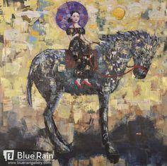 a painting of a woman sitting on top of a horse