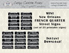 new orleans french quarter street signs set of 25 printable signs