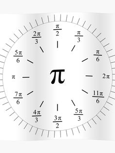 a pi symbol on a white background with numbers around the clock face and times in roman numerals