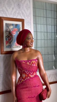 Aso Ebi Bride Dress, Kente Outfit Ideas, Different Dresses Styles Ideas, Edo Traditional Dresses, Strapless Asoebi Styles, Traditional South African Dresses, Long Skirt And Corset Outfit, Traditional Nigerian Wedding Dress, Kente Gown Styles