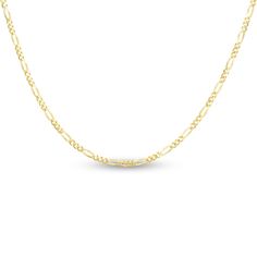 Fashioned in versatile 14K yellow gold, this 16-inch figaro link chain necklace is perfect for a bold layered look. The chain is approximately 1.3mm wide and secures in place with a lobster clasp. Plain Gold Necklace, Figaro Chain Necklace, Shopping Gifts, Jared The Galleria Of Jewelry, Necklace Clasps, Necklace Chain Lengths, Figaro Chains, Figaro Chain, Link Chain Necklace