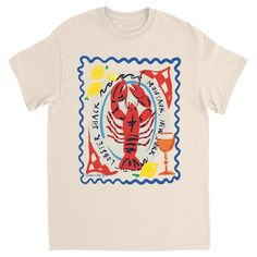 The perfect shirt for summer! Featuring a plate of lobster from Montauk, New York! Illustrated design by Noun New York! I like to think of my tees as wearable art! Illustrated with fun graphics for all summer long. Perfect to pair with boxer shorts or a maxi skirt. Fit: Unisex fit Material: Comfy Cotton In an effort to eliminate waste & stay sustainable, each shirt is made-to-order. Since it's made for you, we do not accept returns or refunds. Please make sure you put in the correct shipping add Fun Tshirt Designs, Maxi Skirt Fit, Lobster Shirt, Montauk New York, Lobster Shack, Runway Inspiration, Skirt Aesthetic, Graphic Shirt Design, Fun Graphics