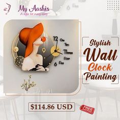 The intricate design presents in the wall clock makes this piece of art a lavish one. This wall clock can make your living room lively and can attract the attention of guests. Wall Clock Painting, Clock Painting, Number 12, How To Make Wall Clock, Clock Movements, Wall Clock Modern, Clock Mechanism, Quartz Clock, Decorative Painting