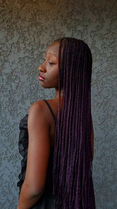 Dark Purple Braids For Black Women, Purple Braids Black Women, Dark Purple Hair Black Women, Dark Purple Braids, Purple Braids For Black Women, Purple Hair Braids, Purple Box Braids, Brown Box Braids, Purple Braids