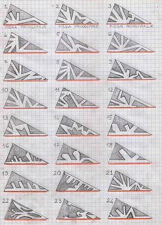 a sheet of graph paper with different types of triangles and numbers on it's side