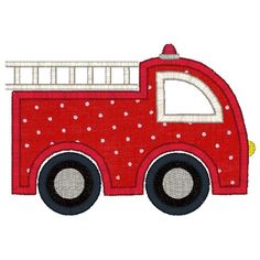 a red firetruck with white dots on it's front and back side