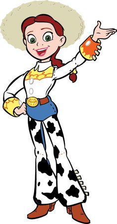 a cartoon cowgirl with her hand in the air