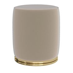 a white stool with gold trim on the top and bottom, sitting in front of a white background