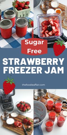 strawberry freezer jam with the words sugar free