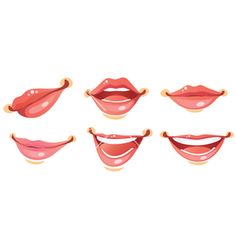 six different types of mouth shapes in various positions and sizes, with one being open to reveal