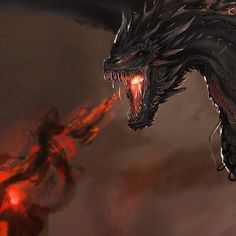 a demonic dragon attacking another demon in the dark