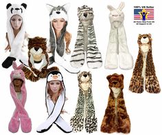 Product Features 100% Polyester One size (From top of hat to paw: 38" x 5" Hat: 58cm, 22-3/4, 7-1/4 Fast Shipping Check out all our Animal hoods One Size Fits Most Adults and Teens   Product Description Winter Unisex Fall Super Soft Animal Plush Scarf attached to Trooper Trapper Hat Cap with Paw Print Pocket Mitten Gloves. Hat is roomy and comfortable. Everyone will be jealous! Great for High School, College Students or anyone that wants to have fun! Great Quality New Soft winter soft and plush Cap With Scarf, Hoodie Hat, Trapper Hat, Animal Hats, Trapper Hats, Stylish Hats, Earmuffs, Hat Cap, Mitten Gloves