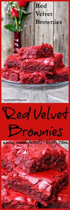 red velvet brownies stacked on top of each other