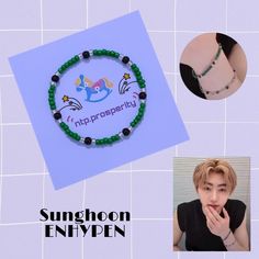 an image of a person wearing a bracelet with beads on it and the caption is sunghoon enhypeny