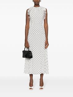 Alessandra Rich Flocking polka-dot Maxi Dress - Farfetch Chanel Vintage Dress, Alessandra Rich Dresses, Rich Dresses, Polka Dot Maxi Dresses, Alessandra Rich, Versace Outfit, Yoko London, City Dress, Chanel Vintage