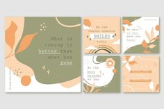 four different greeting cards with the words smile and some flowers on them, including an orange flower