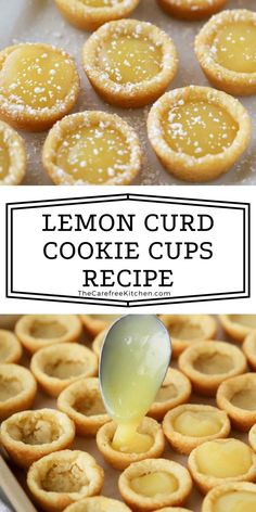 lemon curd cookie cups recipe on a baking sheet and in the background are cookies