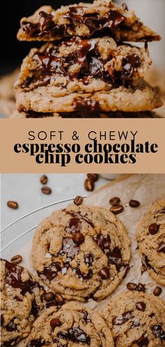 Espresso Chocolate Chip Cookies, Espresso Cookies, Espresso Cookie, Soft Chocolate Chip Cookies, Flaky Salt, Gourmet Cookies, Chocolate Chunk, Chip Cookie Recipe, Ooey Gooey