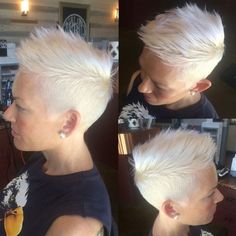 Short Spiky White Blonde Pixie Hair Colorful, Blond Balayage, Undercut Pixie Haircut, Undercut Pixie, Pixie Haircuts