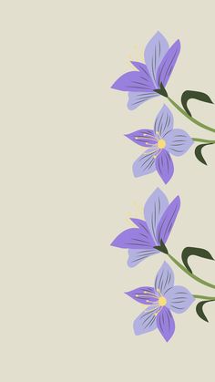 three purple flowers with green stems on a beige background