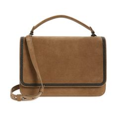 Brunello Cucinelli monili trim large leather handbag in brown carryover at nordstrom. #brunellocucinelli Large Leather Handbags, Brunello Cucinelli, Leather Handbag, Leather Handbags, Crossbody Bags, Bags Designer, Adjustable Straps