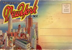 an old postcard with the word new york on it