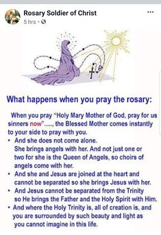 an image of the message for mother mary on her facebook page that reads, what happens when you pray the rosary?