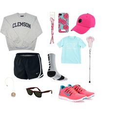 various items are arranged on a white background including shoes, sunglasses, and t - shirt