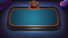 a black and gold casino table with a blue cloth