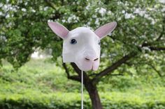 Sheep or lamb half head size mask. This beautiful paper mache head is hand made from paper and glue. Measures - Human size mask. Depth: 32cm or 12,6'' Width: 36cm or 14,2'' Height: 26cm or 10,2'' Custom orders are available! Paper Mache Head, Sheep Head, Animal Mask, Head Mask, Clear Glue, Costume Masks, Animal Masks, Costume Mask, Beautiful Paper