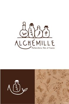 the logo for alchemille is shown in brown, white and tan colors