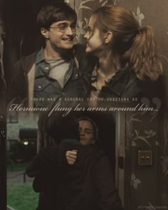 harry potter and hermile kissing in front of a wall with the quote, there was