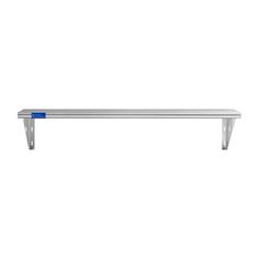 a metal shelf with blue tape on the bottom and two shelves above it, both side by side