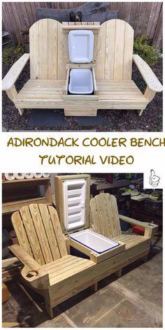 an outdoor cooler bench made out of wooden pallets and other woodworking projects that are easy to build