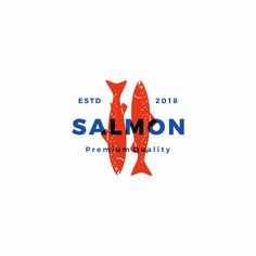 the salmon logo is shown in red, white and blue