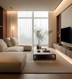 modern living room with white furniture and large windows