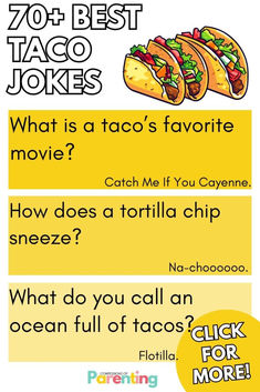 the text reads, what is a taco's favorite movie? how does a tortilla chip