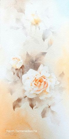 watercolor painting of white and orange flowers