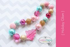 Chunky Christmas Necklace Holiday Glam by MudpiesandPigtails Christmas Necklace, Holiday Glam, Pink Gold, Pink And Gold, Hot Pink, Beaded Bracelets, Christmas