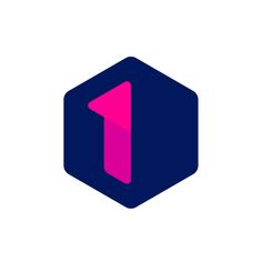 a pink arrow in the center of a blue hexagonal shape on a white background