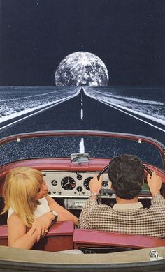 two people in a car looking at the moon