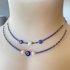 قلادات متدلية, Simple Necklaces, Beaded Jewelry Necklaces, Beaded Necklace Designs, Beaded Necklace Diy, Diy Bracelet Designs, Evil Eyes