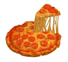 a slice of pizza being held by a fork with cheese and pepperoni on it