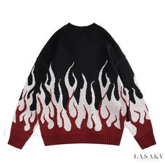 Lasaky - Flame-colored Knitted Sweater with Unique Design and Comfortable Loose Fit for Stylish Innerwear Front Neck Tattoo, Pull Orange, Cool Jumpers, Clothes Room, Aesthetic Sweaters, Sweater Streetwear, Vintage Pullovers, Streetwear Mode, Shopping Clothes