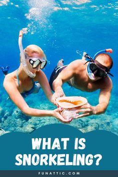 two people swimming in the water with text overlay that reads, what is snorkeling?