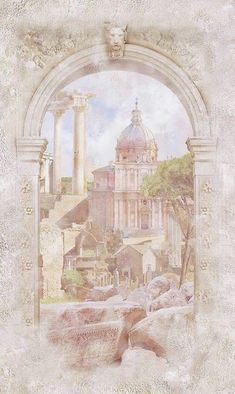 an artistic painting of a roman city