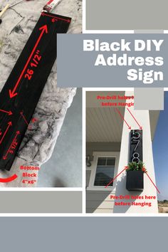 the black diy address sign is labeled