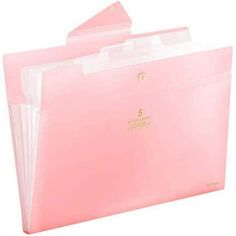 three pink folders are stacked on top of each other